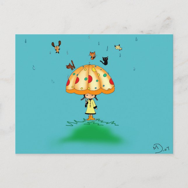 Carte Postale Chats et chiens en pluie (Devant)