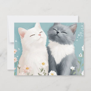 Carte Postale Chats et fleurs