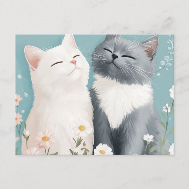 Carte Postale Chats et fleurs (Devant)