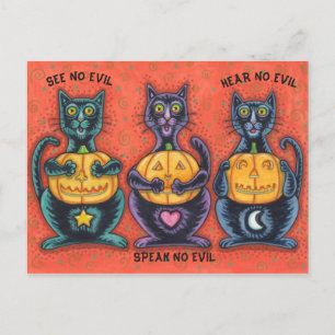 CARTE POSTALE CHATS ET JACKS NOIRS NE VOIENT AUCUN MAL, DES ÉLÉM