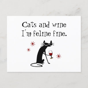 Carte Postale Chats et vin Feline Belle Pun à vin avec chat