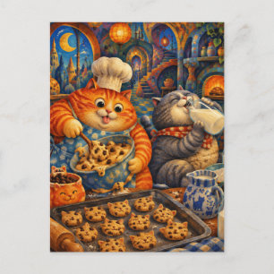 Carte Postale Chats gras préparant des cookies