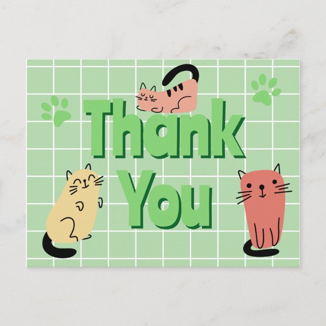 Carte Postale Chats gribouillés verts Merci  (Devant)