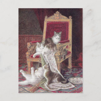 Carte Postale Chats Jouer sur la chaise Red Velvet Vintage