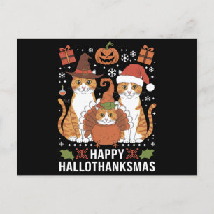 Carte Postale Chats Joyeux Hallothanksmas Halloween Noël