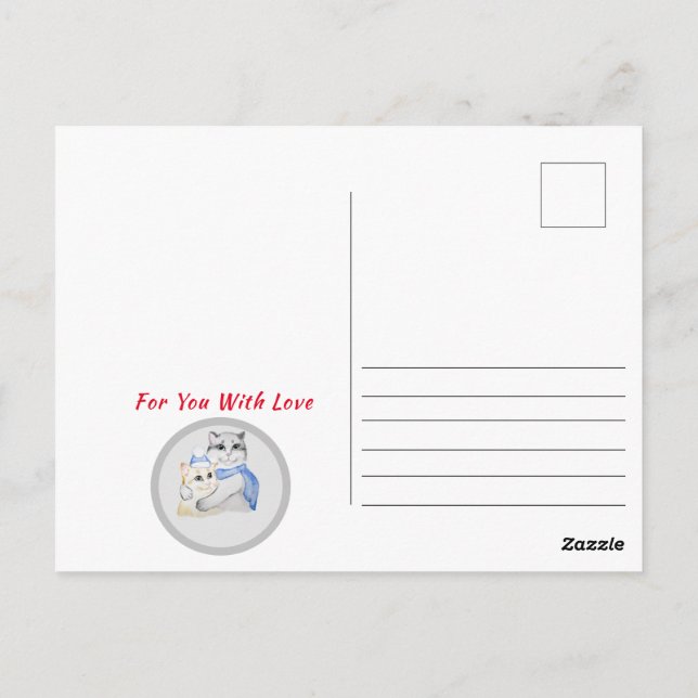 Carte Postale Chats mignonettes à l'aquarelle le jour de la Sain (Dos)