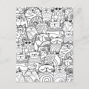 Carte Postale Chats mignons amusants Doodle Zen Relaxant Colorat