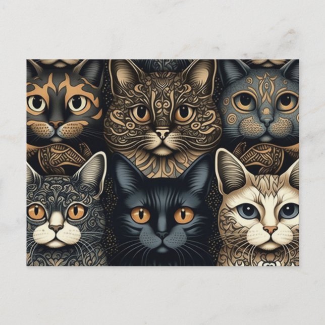 Carte Postale Chats mignons posant ensemble (Devant)