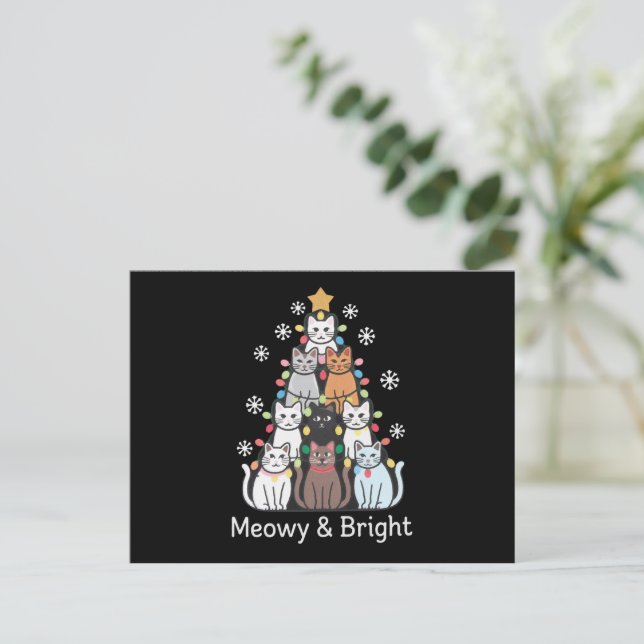 Carte Postale Chats Noël Arbre Meowy Bright Cute Xmas (Debout devant)