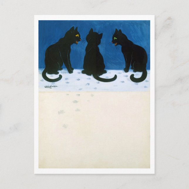 Carte Postale Chats noirs dans la neige, Louis Wain (Devant)
