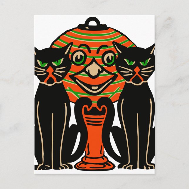 Carte Postale Chats noirs d'Halloween Vintages 1940 (Devant)