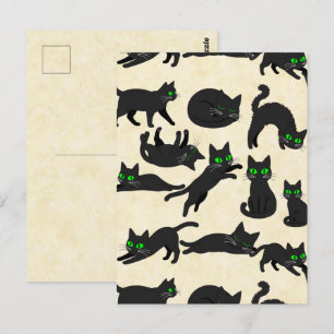 Carte Postale Chats noirs Yeux verts Adorables chatons Crème cha