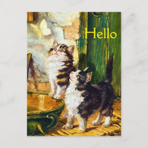Carte Postale Chats papillons victoriens vintage curieux chatons