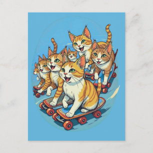 Carte Postale Chats planchistes en mouvement