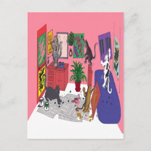 Carte Postale Chats qui peignent, Art humoristique de la peintur