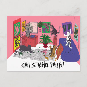 Carte Postale Chats qui peignent, Art humoristique de la peintur