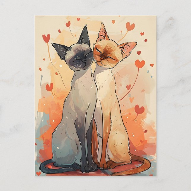 Carte Postale Chats siamois Saint Valentin (Devant)