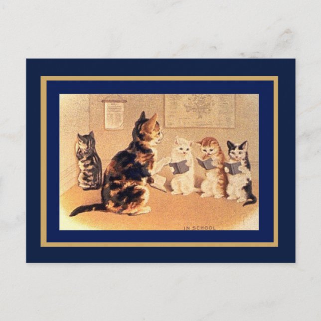 Carte postale Chats vintage à l'école (Devant)