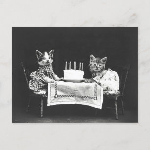Carte Postale Chats Vintage à une Fête d'Anniversaire