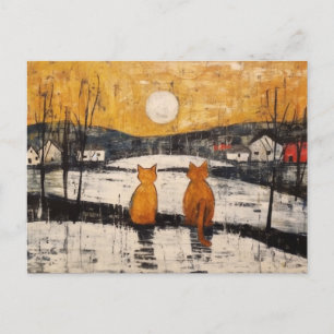 Carte Postale Chats Vintage Beaux à la Limite de la Ville