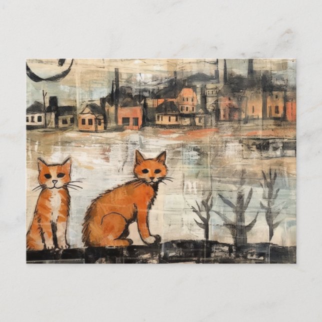 Carte Postale Chats Vintage Beaux au Lac (Devant)