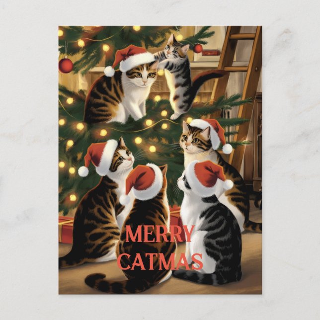 Carte Postale Chats Vintages de Noël personnalisables (Devant)