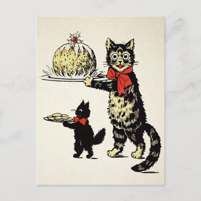 Carte Postale Chats vintages servant le dessert Noël (Devant)