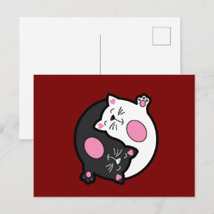Carte Postale Chats Yin Yang endormis en noir et blanc 