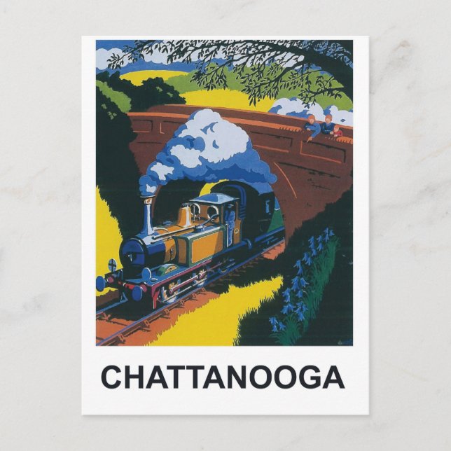Carte Postale Chattanooga, train à vapeur ferroviaire sous le po (Devant)