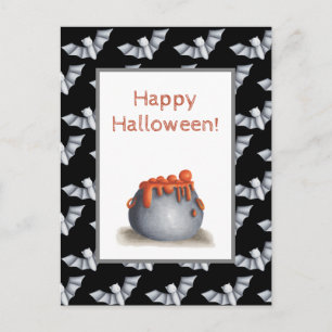 Carte Postale Chaudron et Chauves-Souris Joyeux Halloween