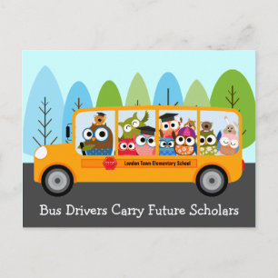 Carte Postale Chauffeur de bus scolaire Cute Owl Merci