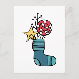 Carte Postale Chaussette de Noël pour bonbons