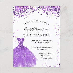 Carte Postale Chaussure blanche violette de Quinceanera glam par