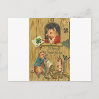 Carte Postale chaussure de cheval chanceux et cochons