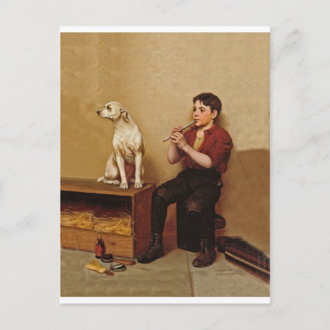 Carte Postale Chaussure Shine Boy avec Flûte et Chien 1907 (Devant)