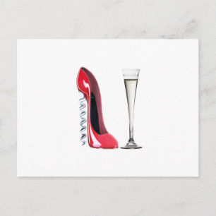 Carte Postale Chaussure Stiletto Champagne Flute Glass et Croche