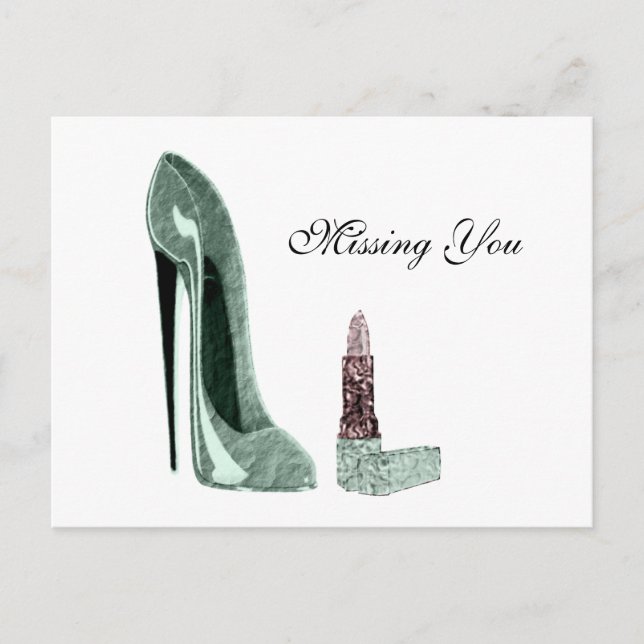 Carte Postale Chaussure Stiletto Vert et Art Lipstick (Devant)