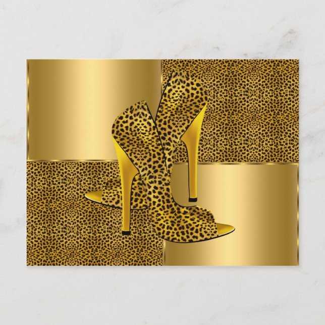 Carte Postale Chaussures à talons hauts élégantes en léopard dor (Devant)