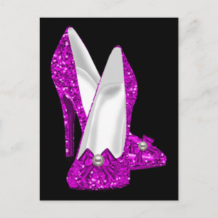 Carte Postale Chaussures à Talons Hauts Stiletto Paillettes Rose