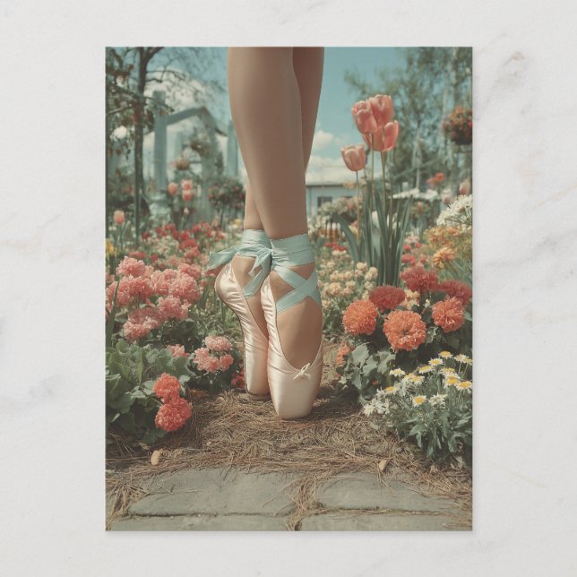 Carte Postale Chaussures de ballet sur pointes dans un jardin fl (Devant)