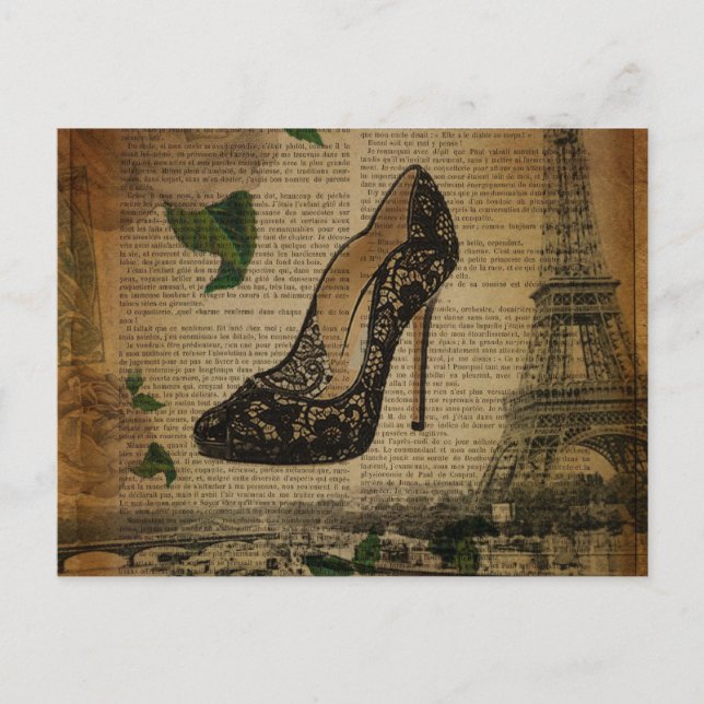 Carte Postale Chaussures girly vintage tour eiffel Paris (Devant)