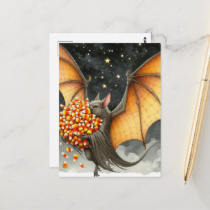 Carte Postale Chauve-souris d'Halloween avec des bonbons