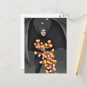 Carte Postale Chauve-souris drôle avec bonbons d'Halloween