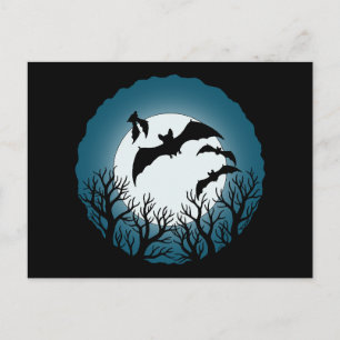 Carte Postale Chauves-souris et arbres contre la lune