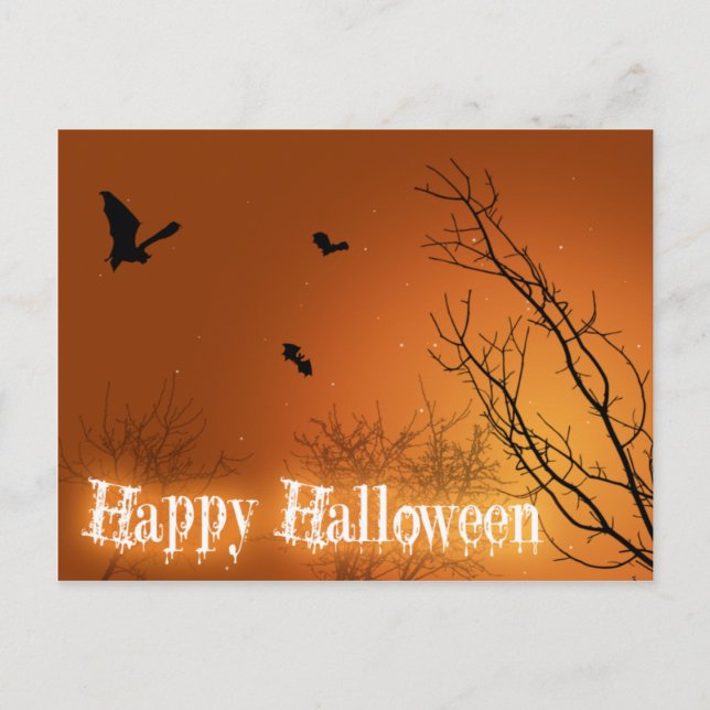 Carte Postale Chauves-souris et arbres d'Halloween (Devant)