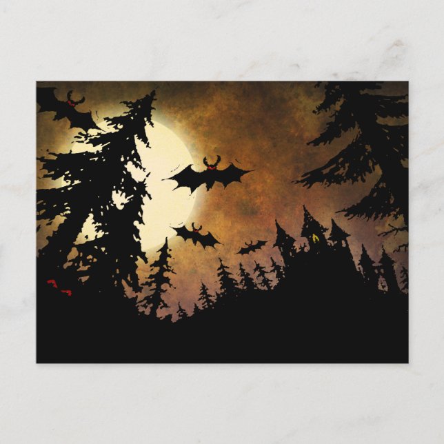 Carte Postale Chauves-souris Halloween personnalisées, Château e (Devant)