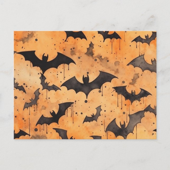 Carte Postale Chauves-souris noires à l'aquarelle orange (Devant)