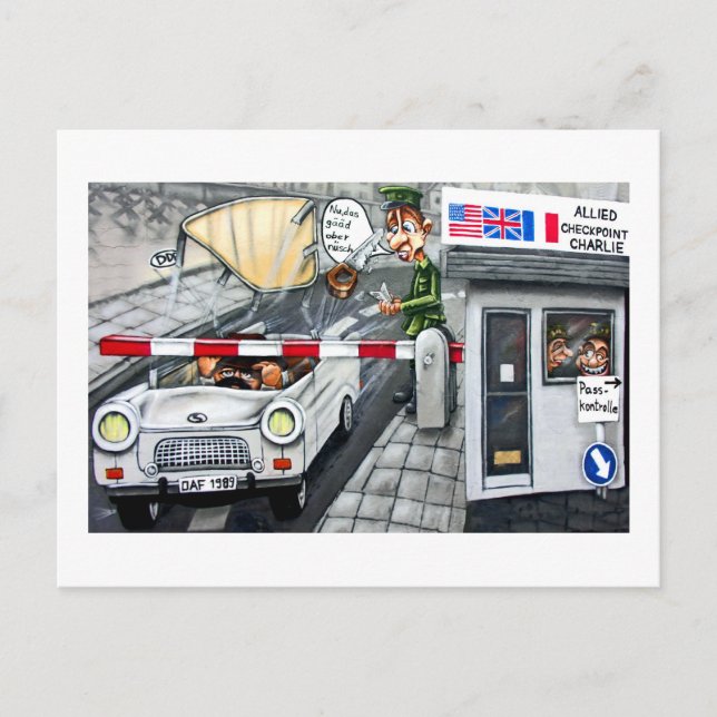 Carte Postale Checkpoint Charlie, Berlin, Dessin (Devant)