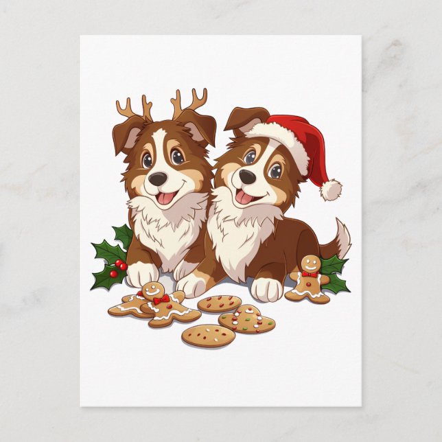 Carte Postale Cheepdogs de Noël Shetland (Devant)