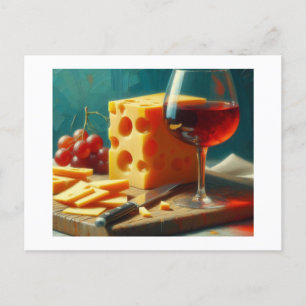 Carte Postale Cheese, Wine and Grapes,